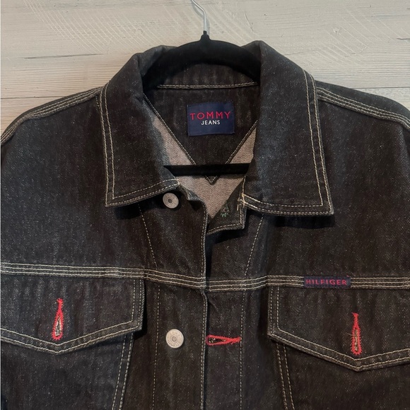 Tommy Hilfiger Black Denim Jacket with Red Accents - Picture 2 of 11